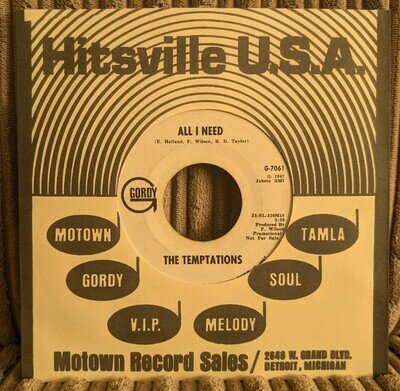 NORTHERN SOUL THE TEMPTATIONS ALL I NEED 7" VINYL RECORD 1967 USA GORDY PROMO!!