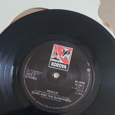 Echo and the Bunnymen Rescue 1980 Korova 7" 45 RPM Black Vinyl Single KOW 1