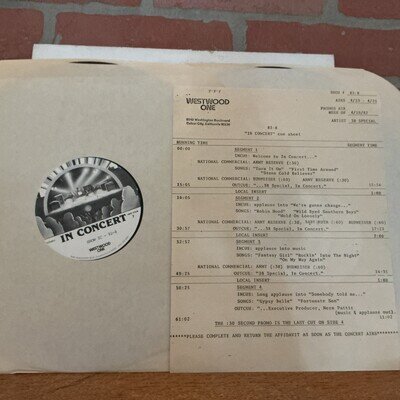 38 Special. Westwood, One Promo Air Date. 4/19/82 With Cue Sheet￼￼