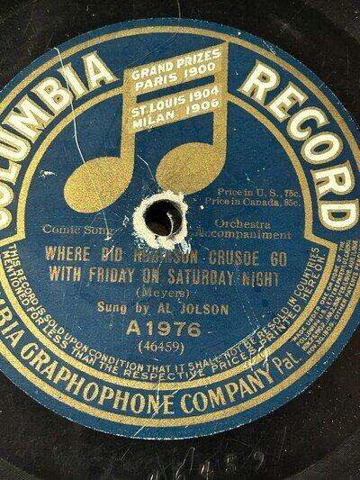 Al Jolson - Robinson Crusoe Anna Chandler - Way Back Home Columbia 78 (A1976)
