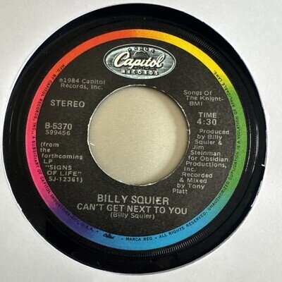 BILLY SQUIER - CAN'T GET NEXT TO YOU [VINYL 7"] EXCELLENT CONDITION USA IMPORT