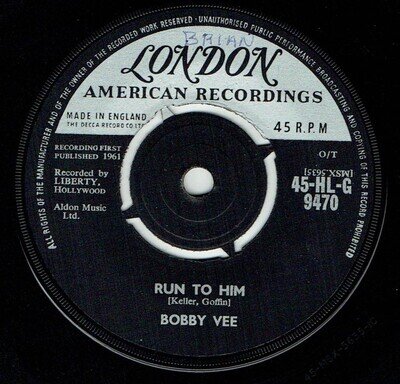 Bobby Vee - Run To Him/Walkin' With My Angel HLG9470 VG+ Hear It!