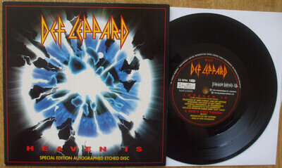 Def Leppard - Heaven Is - Special Edition Autographed Etched - EX- UK 7" 33 + PS