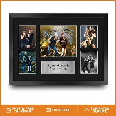 A3 Framed Signed Autograph Picture of Brian Johnson & Angus Young - Perfect Gift