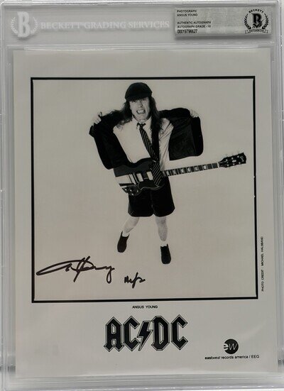 Angus Young AC/DC Signed Encapsulated 8x10 Photo BAS Autograph Grade 10