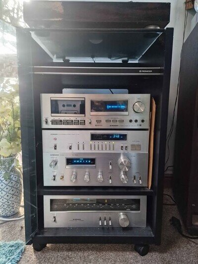 Vintage Pioneer "Blue Line" Hi-Fi Separates Stack System + Original Glass Cabine