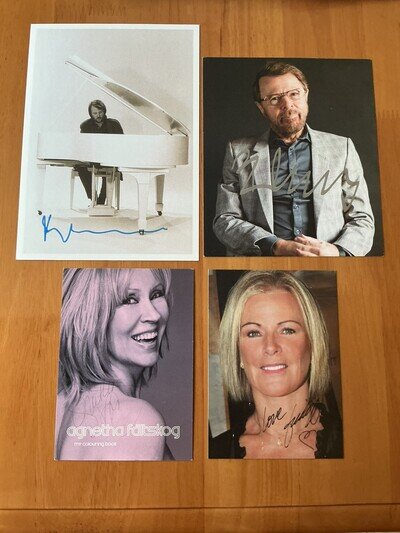 ABBA autographs; a complete set of original hand signed promo cards