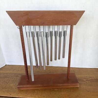 Vintage Teak Meditation Tranquility Wind Chime Instrument MCM Table Desk chimes