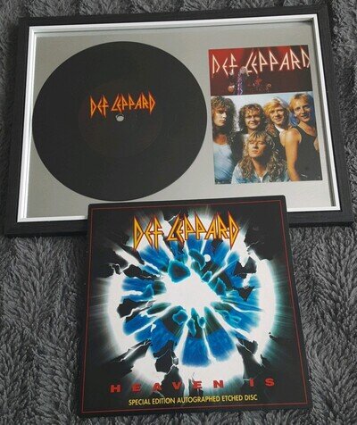DEF LEPPARD MEMORABILIA- 1993 ETCHED SIGNATURES 7" VINYL HEAVEN + PHOTO FRAMED