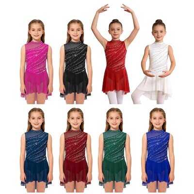 UK Kids Girls Rhinestones Ballet Leotard Dress Lyrical Jazz Latin Dance Costume
