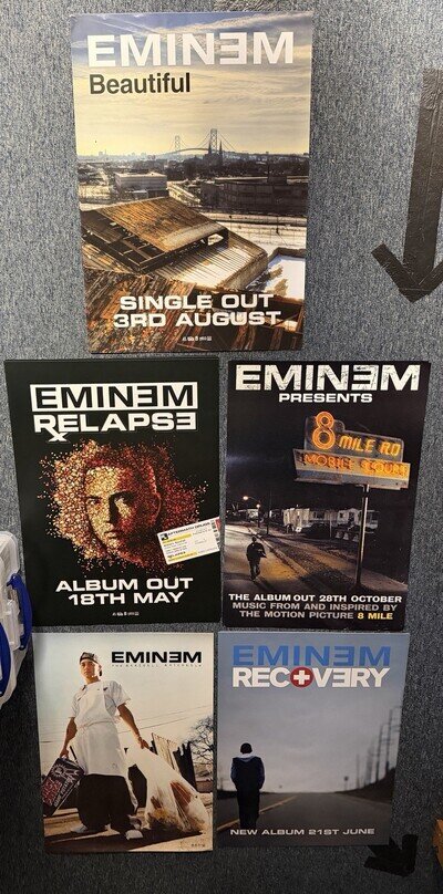 5 RARE ORIGINAL UNUSED 72x51cm BILLBOARD RECORD STORE POSTERS - EMINEM (1990’s)