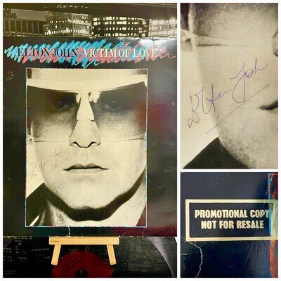 Rare ELTON JOHN Original Hand Signed LP Victim Of Love Vinyl Nov 1979 Autograph