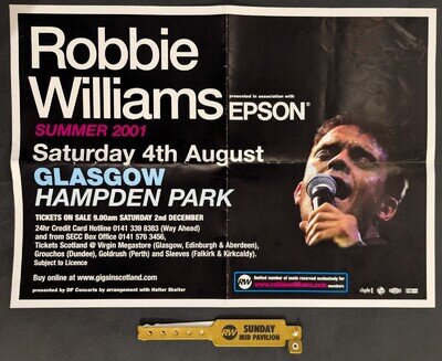Robbie Williams Gig Poster (Glasgow 2001) + Gig Wristband