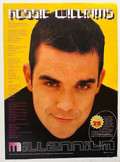 ROBBIE WILLIAMS - MILLENNIUM 1998 Full page UK lyric poster