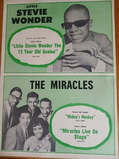 Motown/Northern Soul ORIGINAL A3 Poster Of Stevie Wonder The Miracles From 1963