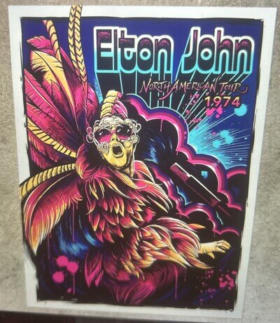 Signed Maxx242 Elton John North American Tour 1974 Poster Print 3/40 18”x24”