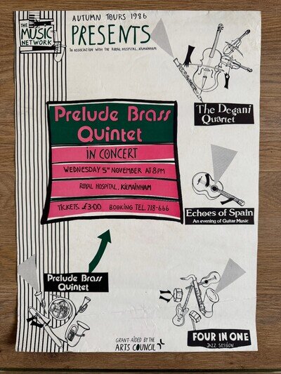 1986 'Prelude Brass Quintet' classical/jazz music concert poster - Dublin
