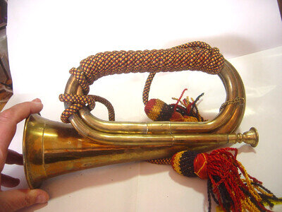 Vintage Brass Bugle with Decorative cord and tassles 11 inches-length-ok cond