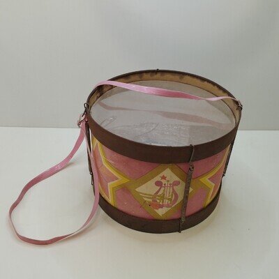 Vintage USSR Soviet Child Toy Drum Pioneer Music Instrument Pink Strap 1960s-70s