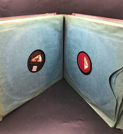 Rare My Masters Voice Vinyl Record Holder With 10 LPs Inc Columbia & Brunswick