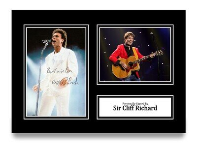 Sir Cliff Richard Hand Signed A4 Photo Mount Display Music Autograph Memorabilia
