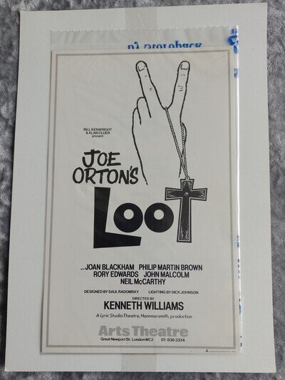 Joe Orton, Kenneth Williams Rare? Loot Theatre Flyer. Collectable Memorabilia