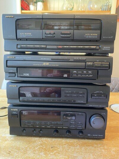 AIWA Stereo 1995 Hifi Stack Vintage CD Multi Disk Tuner Amp Cassette Working