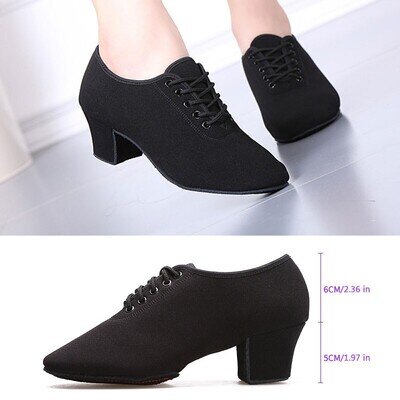 Women Latin Dance Practice Shoes Mid Heel Soft Sole Ballroom Trainer Sneaker
