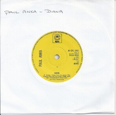 Paul Anka - Diana 7" 45rpm Vinyl Single 1974 Re-Issue