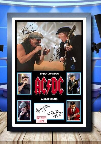 560) ac/dc brian johnson & angus young signed a4 photo/framed/unframed pp @@@.