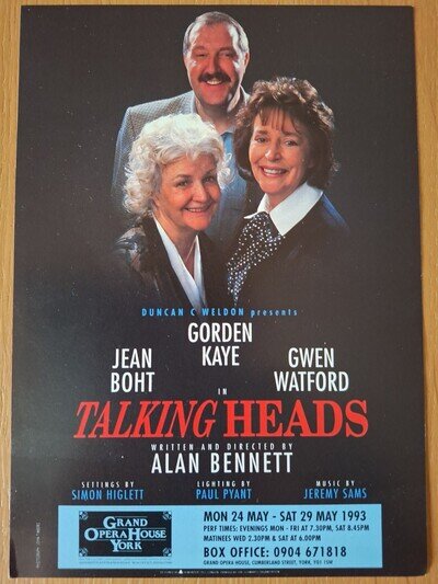 1993 Gordon Kaye in Talking Heads. Grand Opera House York Handbill.