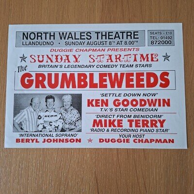 North Wales Theatre, Handbill. Sunday Startime, The Grumbleweeds, Ken Goodwin