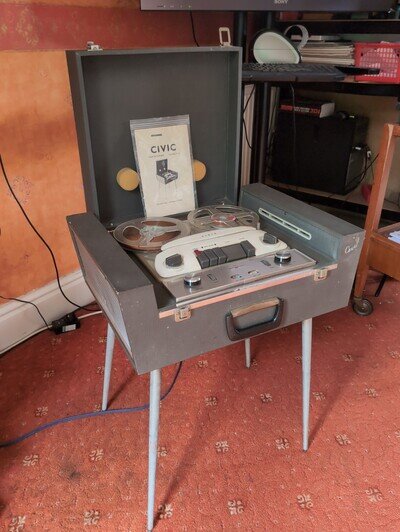 Vintage Civic Reel-to-Reel Tape Recorder With Legs And Manual S553