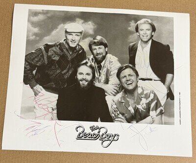 Beach Boys Signed 1985 Promo Photo Autograph Harry Langdon Brian Wilson Era