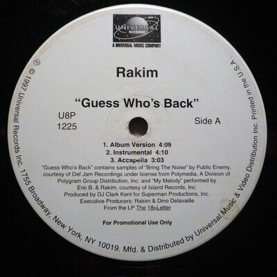 Rakim - Guess Who's Back (12", Promo) (Very Good Plus (VG+))