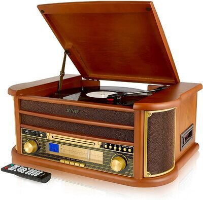 Record Player Turntable MCR50 9-in-1 CD Cassette Tape Radio FM/AM USB & Aux In