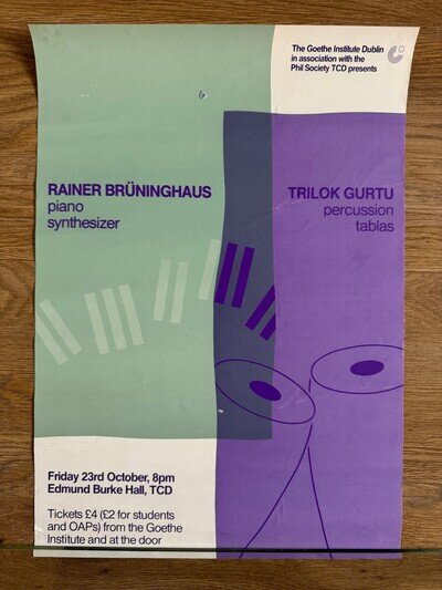 1987 Rainer Brüninghaus/Trilok Gurtu classical music concert poster - Dublin