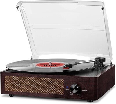 Bluetooth Vinyl Record Player,3-Speed Turntable with Stereo Speakers A