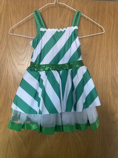Green and White Children's Tutu. Iefiel dance costume.