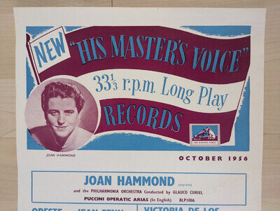 1956 HMV Store poster - JOAN HAMMOND & Classical LP releases - FRAMEABLE!