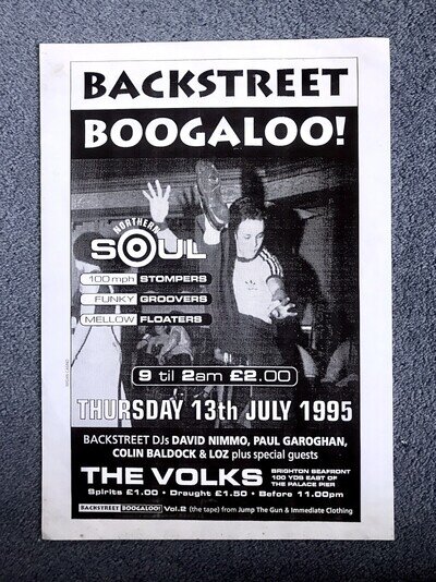 Original 1995 BACKSTREET BOOGLAOO BRIGHTON Poster NORTHERN SOUL Music Mods VOLKS