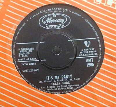 Lesley Gore It's My Party 1963 Mercury 7" 45RPM Vinyl Single Pop AMT 1205