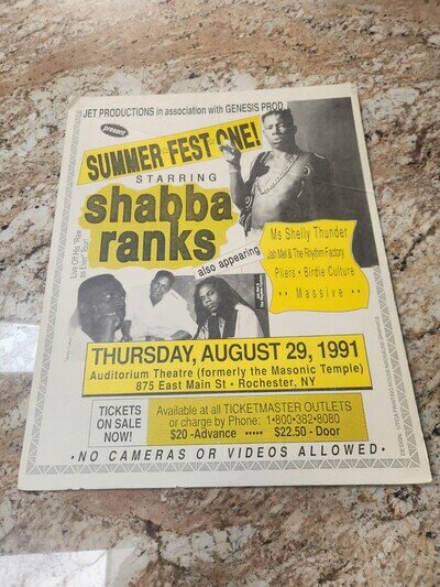 Vintage Reggae Concert Poster - Shabba Ranks 1991 Summer Fest NY