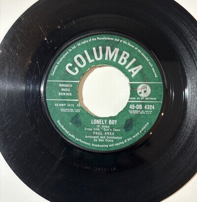PAUL ANKA -LONELY BOY / YOUR LOVE 7" VINYL SINGLE 1959 COLUMBIA 45-DB 4324