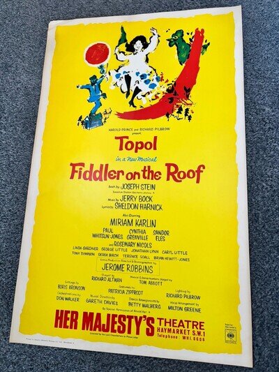 Fiddler On The Roof Topol Her Majesty’s Theatre Poster 1960s Original