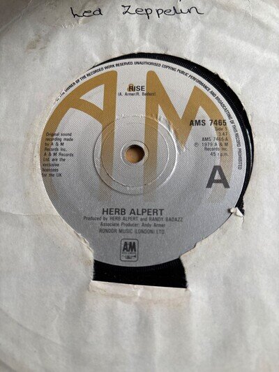 Herb Alpert Angelina/Rise 7’ Vinyl Single A&M Records 1979 AMS 7465