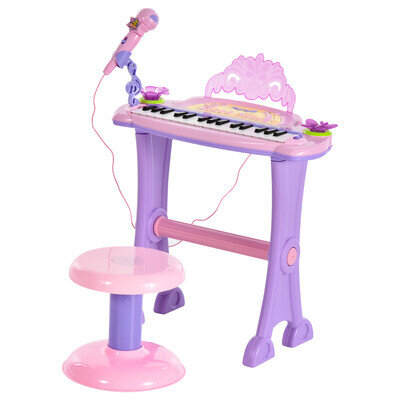 Mini Battery-Operated Organ Piano Microphone Stool Toy, 32-Key Keyboard Kids