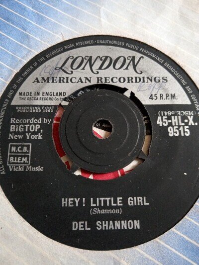 London Vinyl Record Single Del Shannon Hey Little Girl 7" Hl X9515 First Press