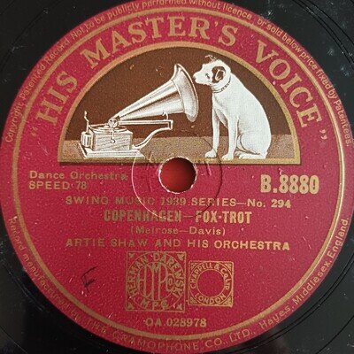 ARTIE SHAW Copenhagen HMV B8880 10" 78RPM Gramophone Record
