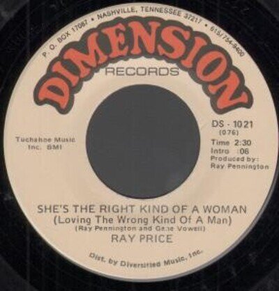 Ray Price She's the Right Kind of Woman 7" vinyl USA Dimension 7" DS1021